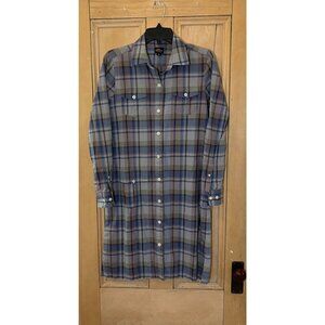 L.L.Bean Womens Plaid Button Down Pockets Cotton Shirt Dress Size 8 Blue FA EXC